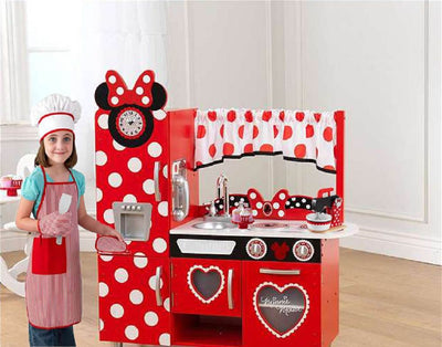 KidKraft Disney Jr. Minnie Mouse Kitchen + Chef Set + Wooden Baking & Treats Set