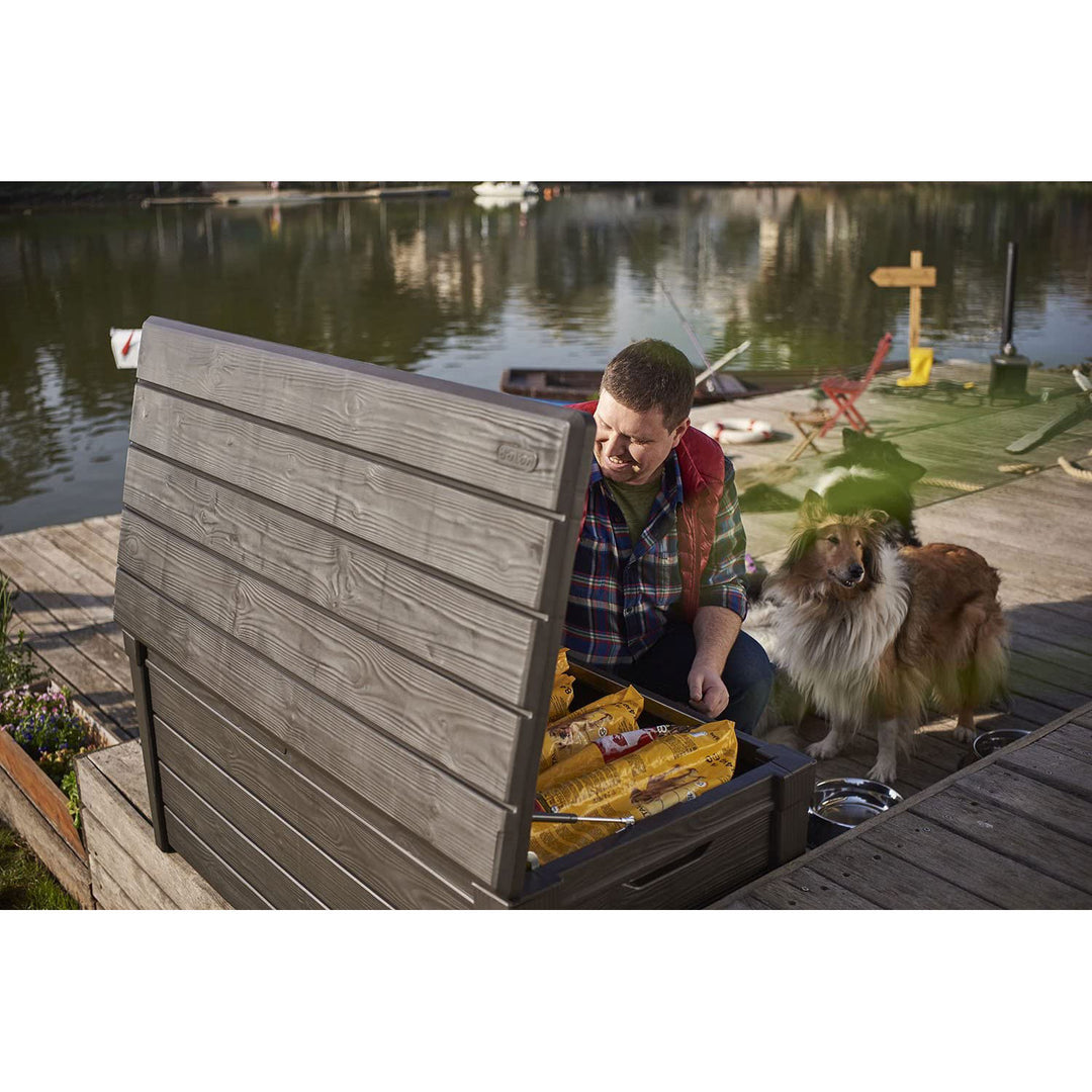 Keter Weatherproof Large 120 Gallon Pool Storage Deck Box, Brown (Open Box)