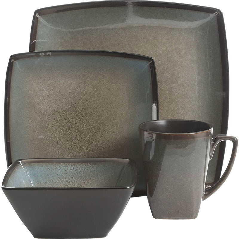 Gibson Elite 16 Piece Glazed Square Dinnerware Plates, Bowls, and Mugs(Open Box)