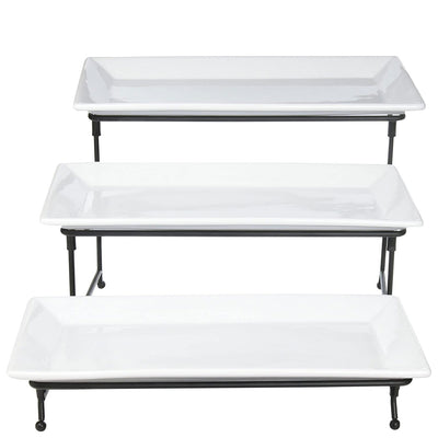 Gibson Elite Gracious Dining 3 Tier Serving Plate Set w/ Metal Stand (Open Box) - VMInnovations