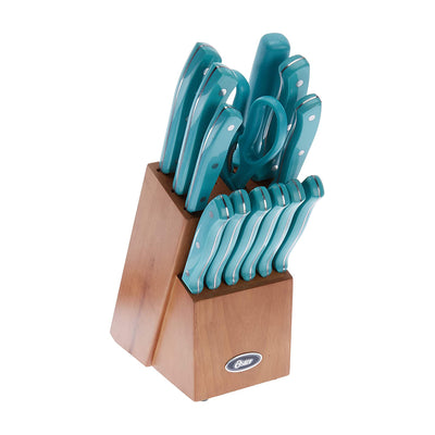 Oster Evansville 14 Piece Stainless Steel Kitchen Knife Cutlery Set, Turquoise - VMInnovations