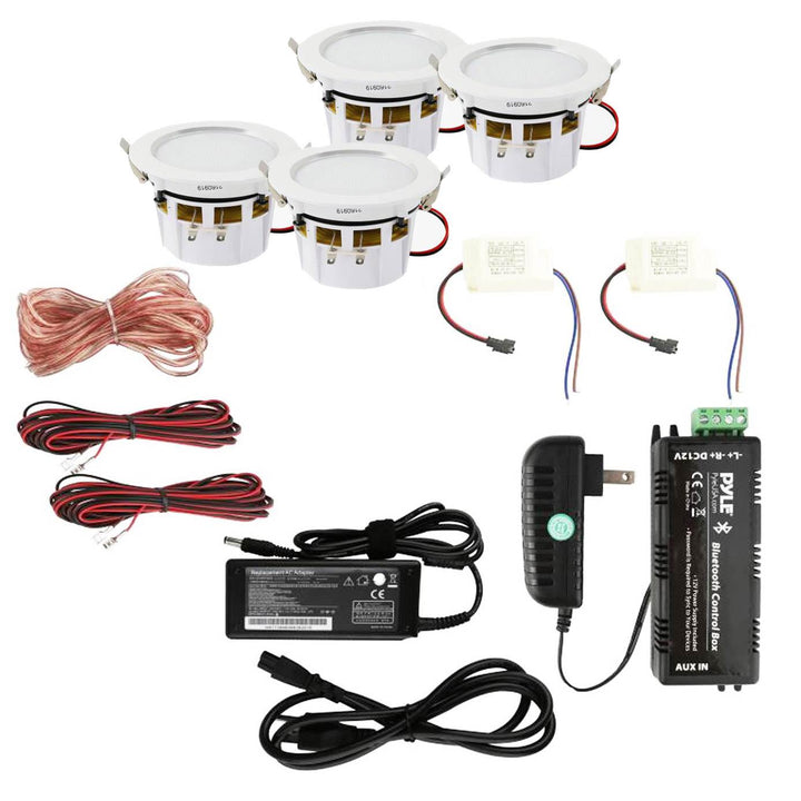 Pyle 4'' Bluetooth Ceiling Wall Speaker System w/ LED Lights (4 Pack) (Open Box)
