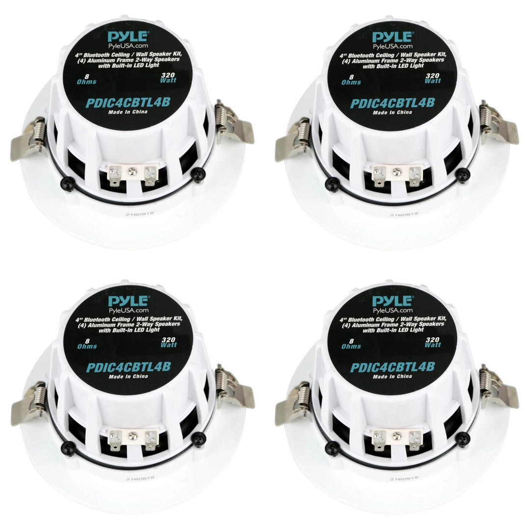 Pyle 4'' Bluetooth Ceiling Wall Speaker System w/ LED Lights (4 Pack) (Open Box)