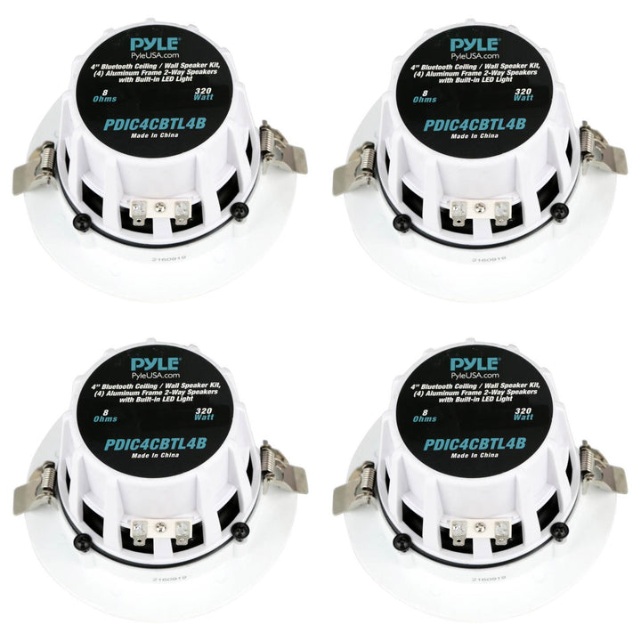 Pyle 4'' Bluetooth Ceiling Wall Speaker System w/ LED Lights (4 Pack) (Open Box)