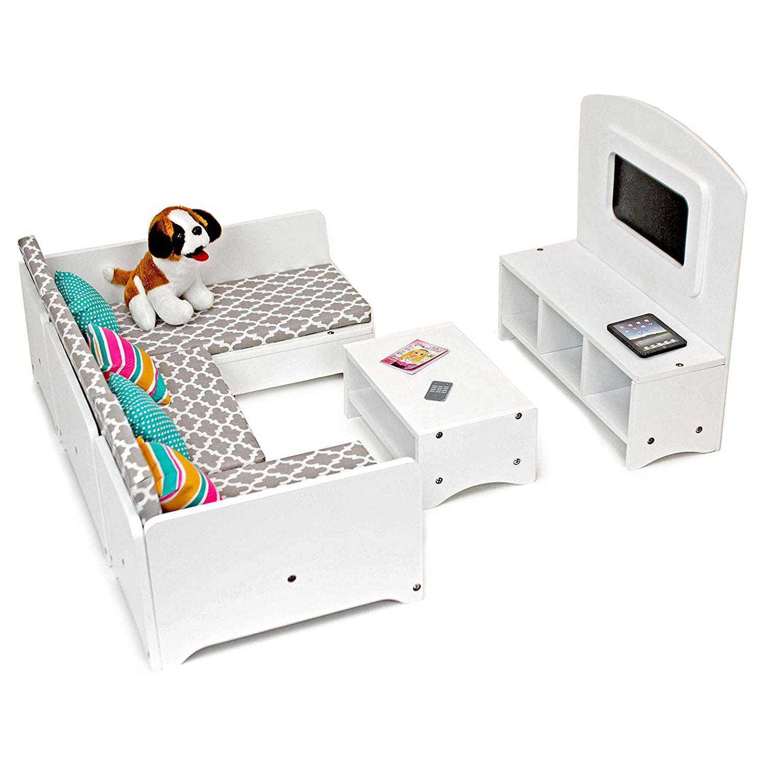 Playtime by Eimmie Wood Sectional Sofa Set w/Accessories for 18" Dolls(Open Box) - VMInnovations