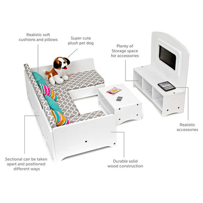 Playtime by Eimmie Wood Sectional Sofa Set w/Accessories for 18" Dolls(Open Box) - VMInnovations