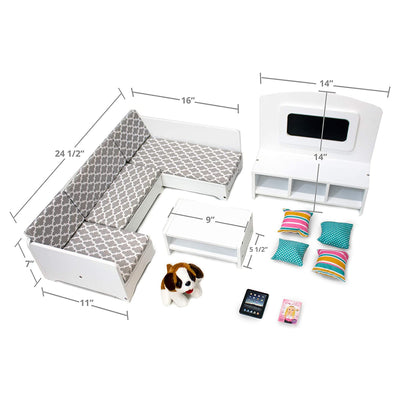 Playtime by Eimmie Wood Sectional Sofa Set w/Accessories for 18" Dolls(Open Box) - VMInnovations