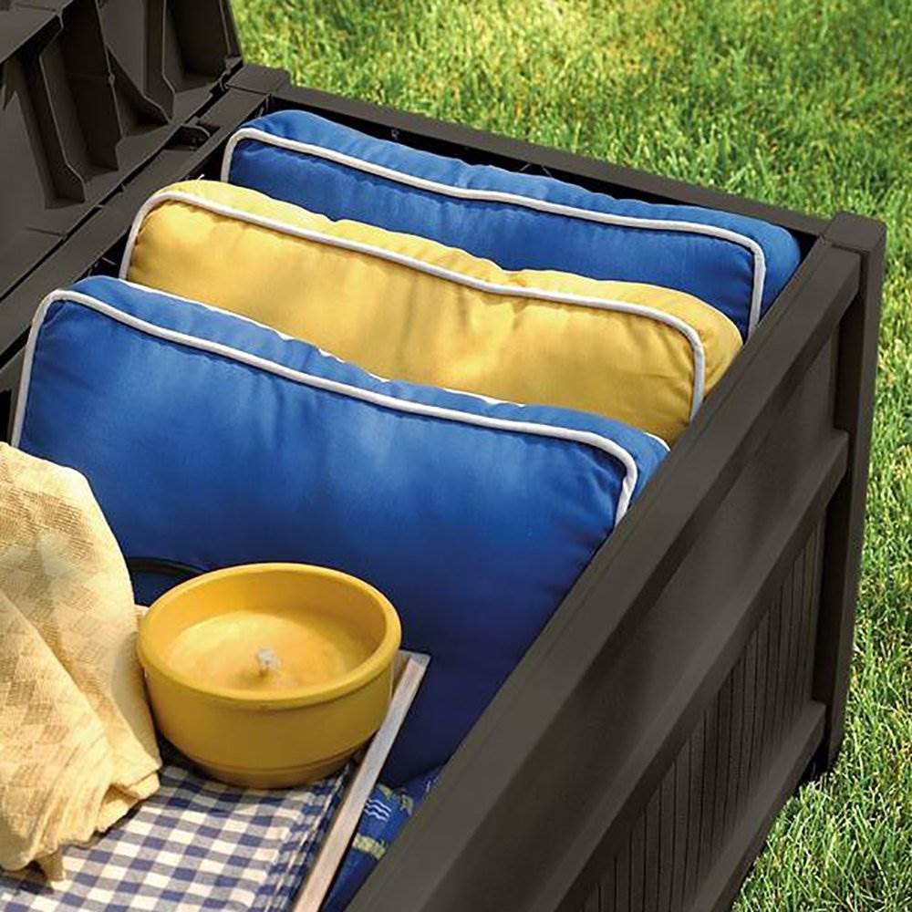 Suncast 50 Gallon Stay Dry Resin Outdoor Deck Storage Box w/ Seat, Java (2 Pack)