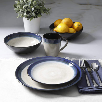 Gibson Elite Couture Band Glazed Stoneware 16 Pc Dinnerware Set, Blue (2 Pack) - VMInnovations