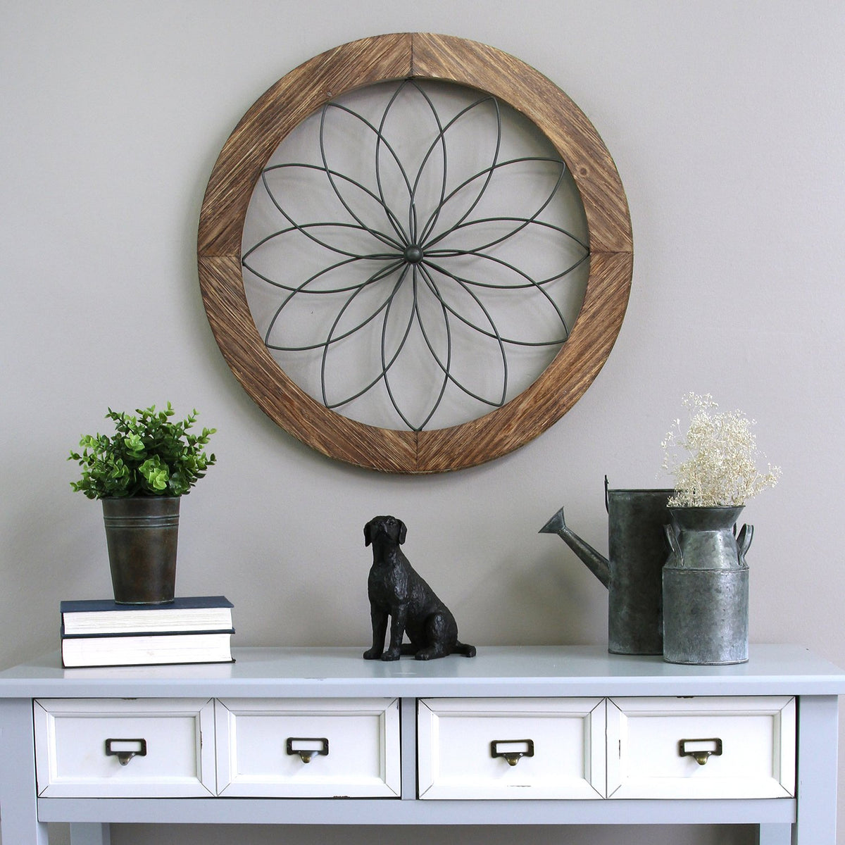 Stratton Home Decor S11570 Round Metal Natural Wood Medallion Wall Art, Brown (For Parts)