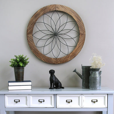 Stratton Home Decor Round Metal Natural Wood Medallion Wall Art, Brown (Used)