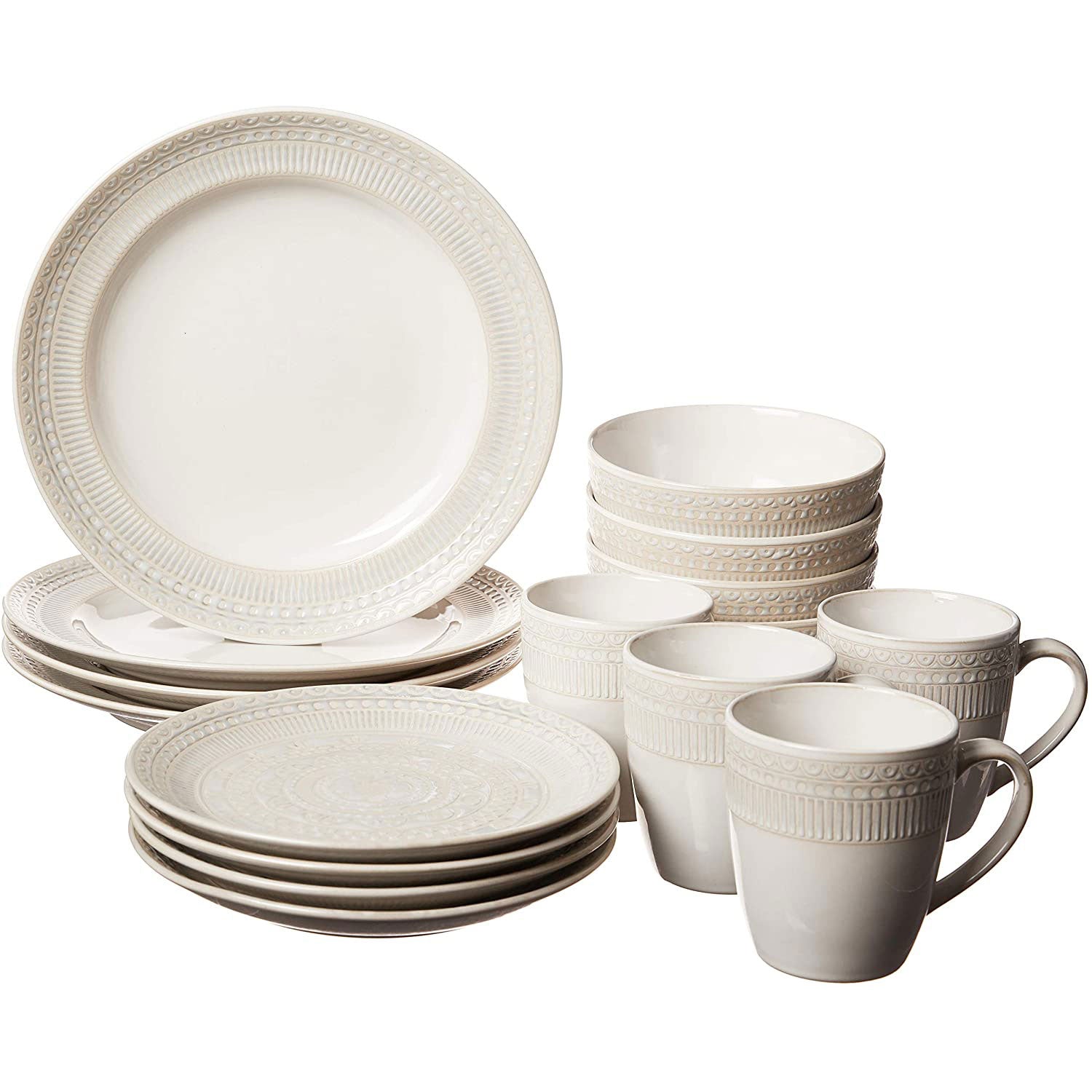Gibson 16 Piece Reactive Glaze Dinnerware Set Plates, Bowls, and Mugs, Cream (For Parts)