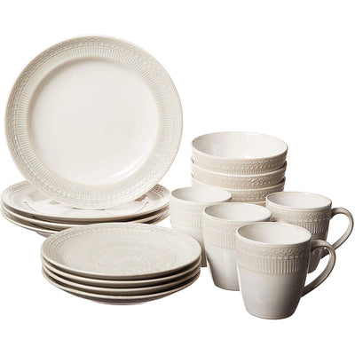 Gibson 16 Piece Reactive Glaze Dinnerware Set Plates, Bowls, and Mugs, Cream (For Parts)
