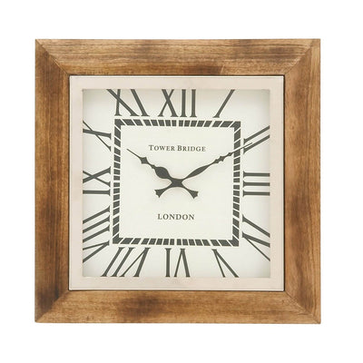Deco 79 16" Stainless Steel Oak Finish Square Wall Clock Home Decor (Damaged)