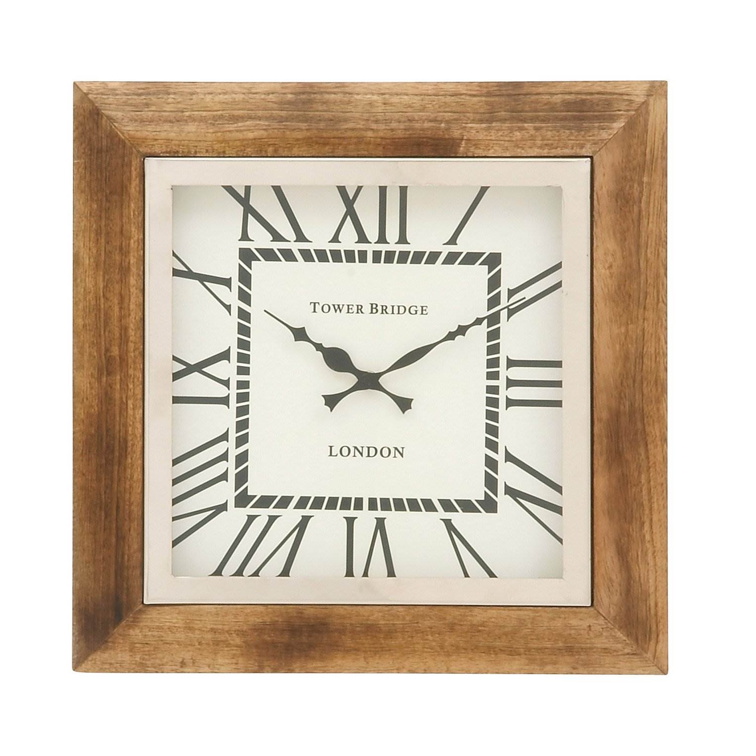 Deco 79 16" Stainless Steel Oak Finish Wood Square Wall Clock (Open Box)