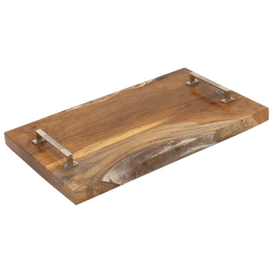 Deco 79 20x12x3" Rustic Natural Teak & Resin Metal Handle Serving Tray(Open Box)