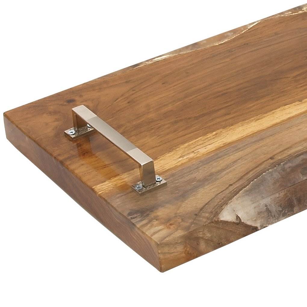 Deco 79 20x12x3" Rustic Natural Teak & Resin Metal Handle Serving Tray(Open Box)