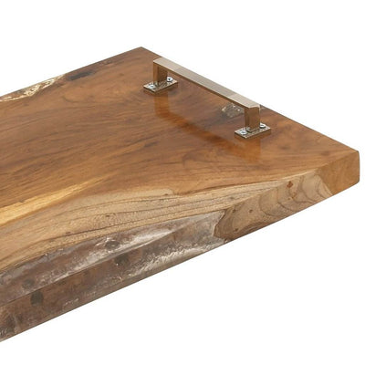 Deco 79 20x12x3" Rustic Natural Teak & Resin Metal Handle Serving Tray(Open Box)