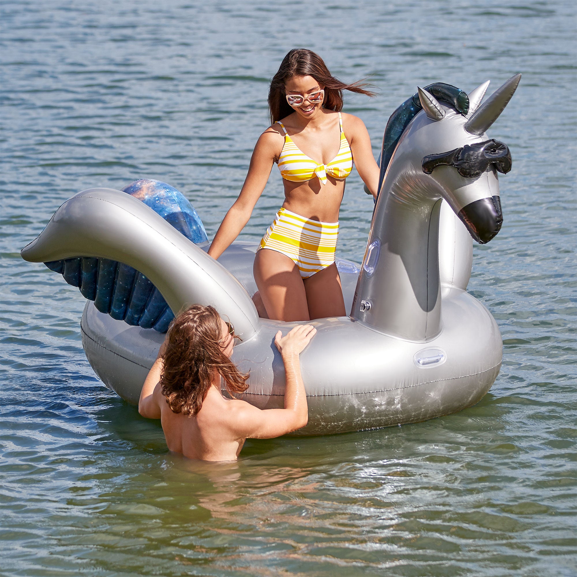 GAME Giant Inflatable Mystique Alicorn Pool Float w/ Cup Holders | Open Box