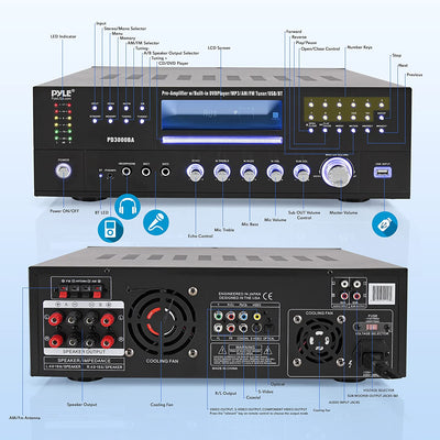 Pyle PD3000BA Home Theater Preamplifier Bluetooth Audio & Video Stereo Receiver