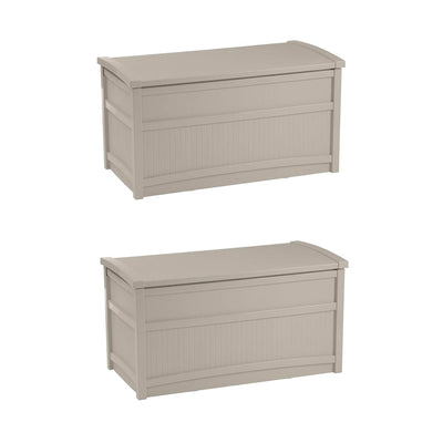 Suncast 50 Gallon Stay Dry Resin Outdoor Deck Storage Box w/ Seat,Taupe (2 Pack)