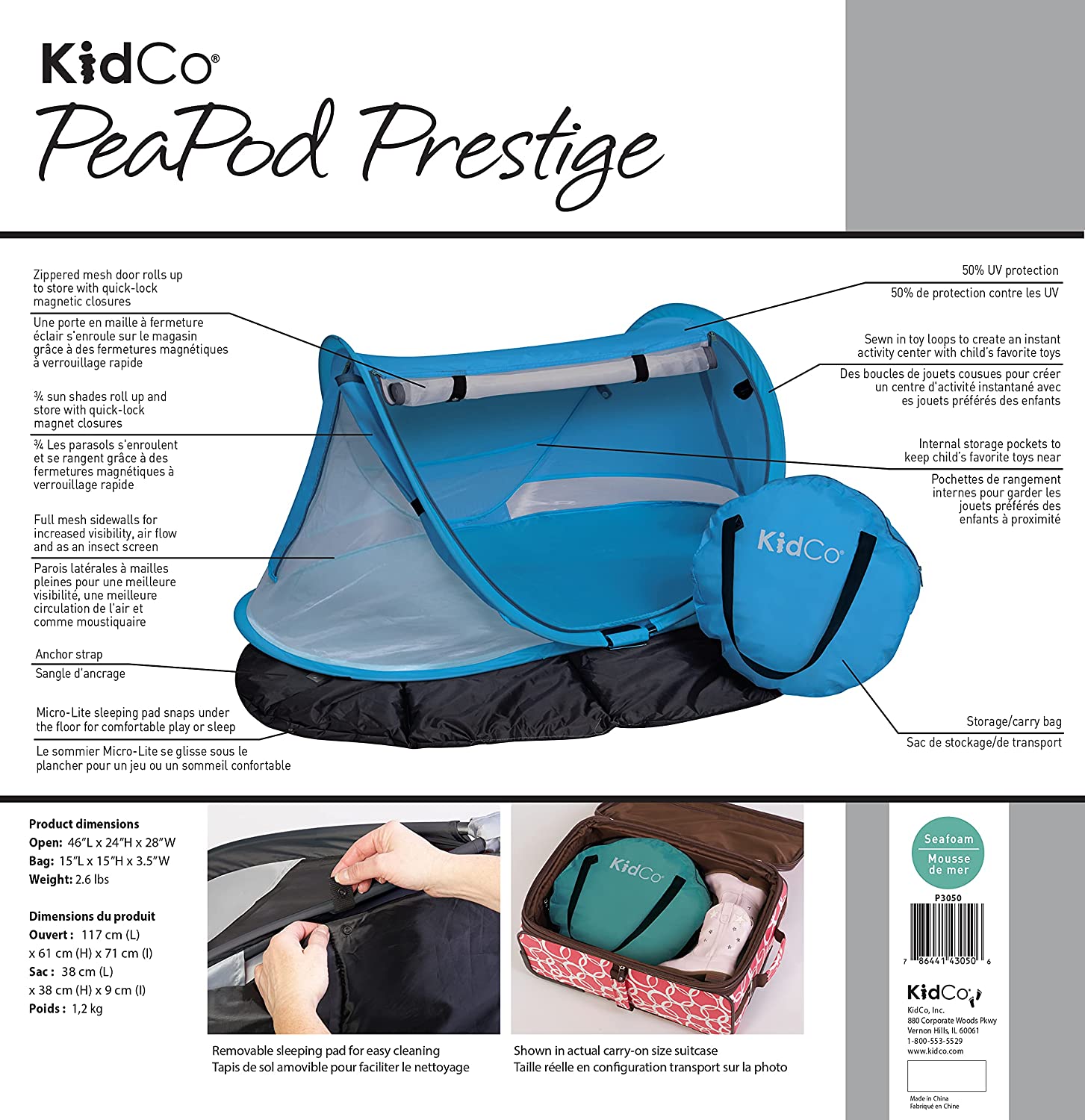 KidCo PeaPod Prestige Lightweight Outdoor Child Portable Travel Bed, Sky (Used) - VMInnovations