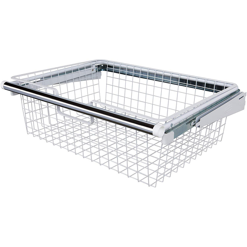 Rubbermaid Metal Wire Sliding Storage Basket for Closet Organizer Kits, White