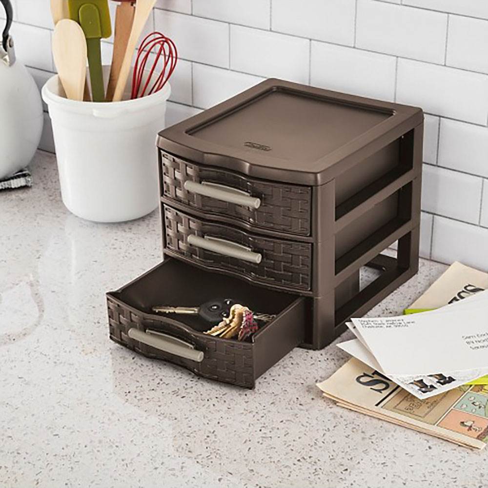 Sterilite Medium Weave Crafts Office 3 Drawer Storage Organizer, Brown(Open Box)