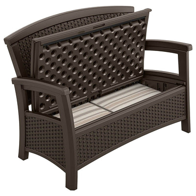 Suncast Elements Wicker Design Loveseat + Resin Club Chairs + Coffee Table, Java