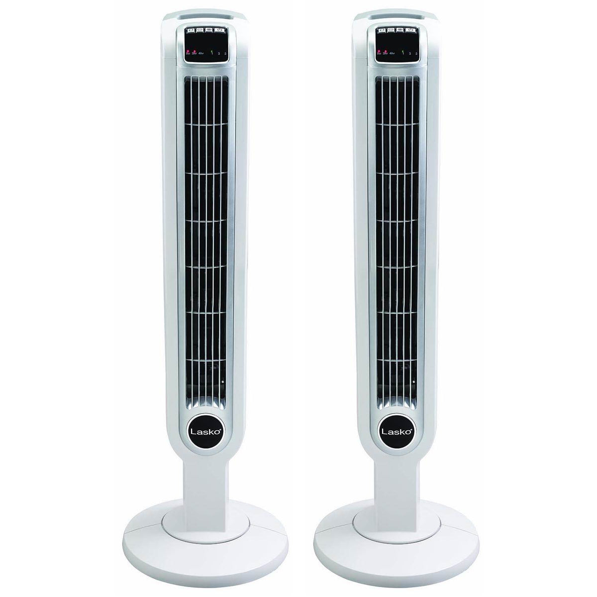 Lasko 36" 3 Speed Programmable Oscillation Tower Fan w/ Remote, White (2 Pack)