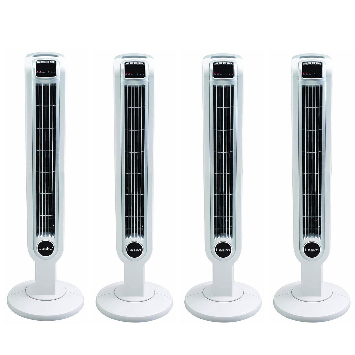 Lasko 36" 3 Speed Programmable Oscillation Tower Fan w/ Remote, White (4 Pack)