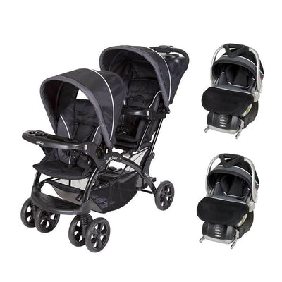 Baby Trend Double Sit N Stand Stroller + 2 FlexLoc Infant Car Seats & Bases-Onyx