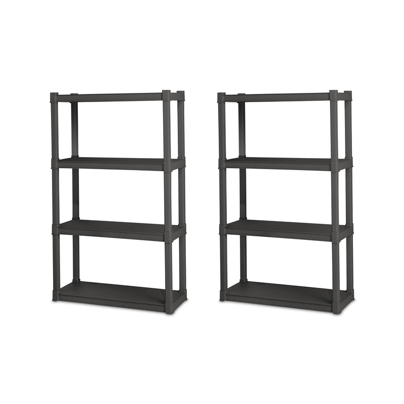 Sterilite Plastic Indoor Outdoor 4 Shelf Durable Shelving Unit, Gray, 2 Pack