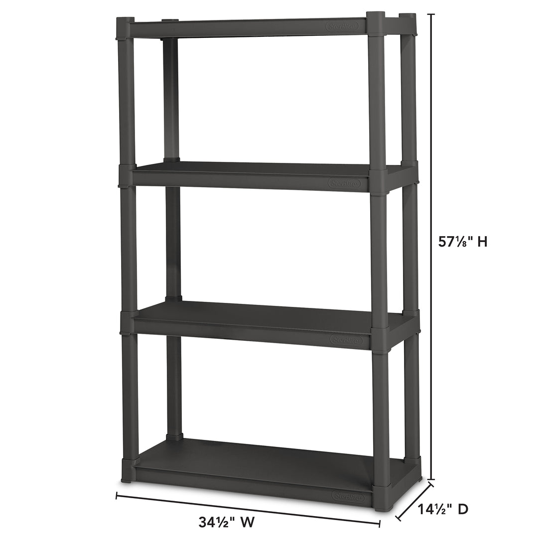 Sterilite Plastic Indoor Outdoor 4 Shelf Durable Shelving Unit, Gray, 2 Pack