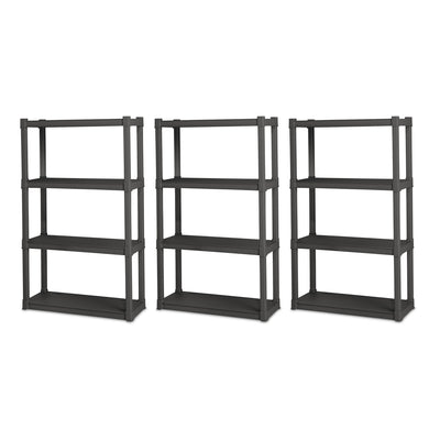 Sterilite Plastic Shelf Storage Organizing Unit with 4 Shelves, Gray, 3 Pack