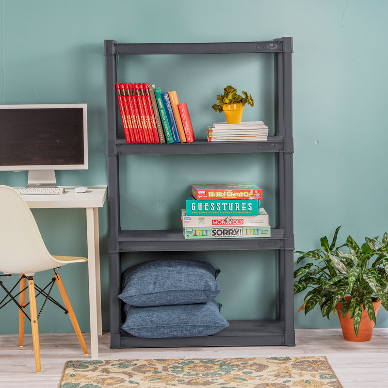 Sterilite Plastic Shelf Storage Organizing Unit with 4 Shelves, Gray, 3 Pack