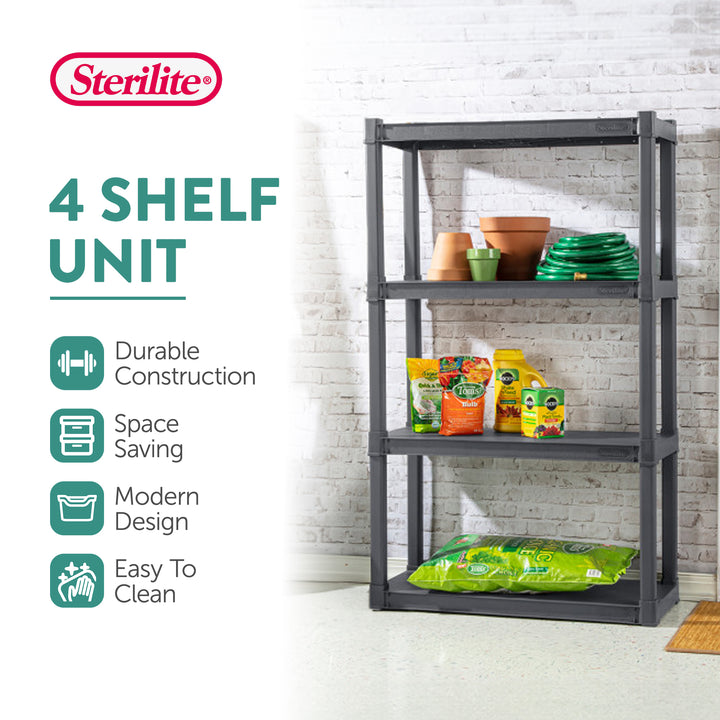 Sterilite 4 Shelf Plastic Storage Unit & Garage & Pantry Storage Cabinet, Gray