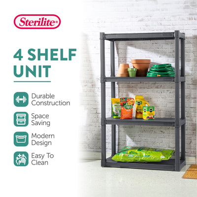 Sterilite Plastic Shelf Storage Organizing Unit with 4 Shelves, Gray, 3 Pack