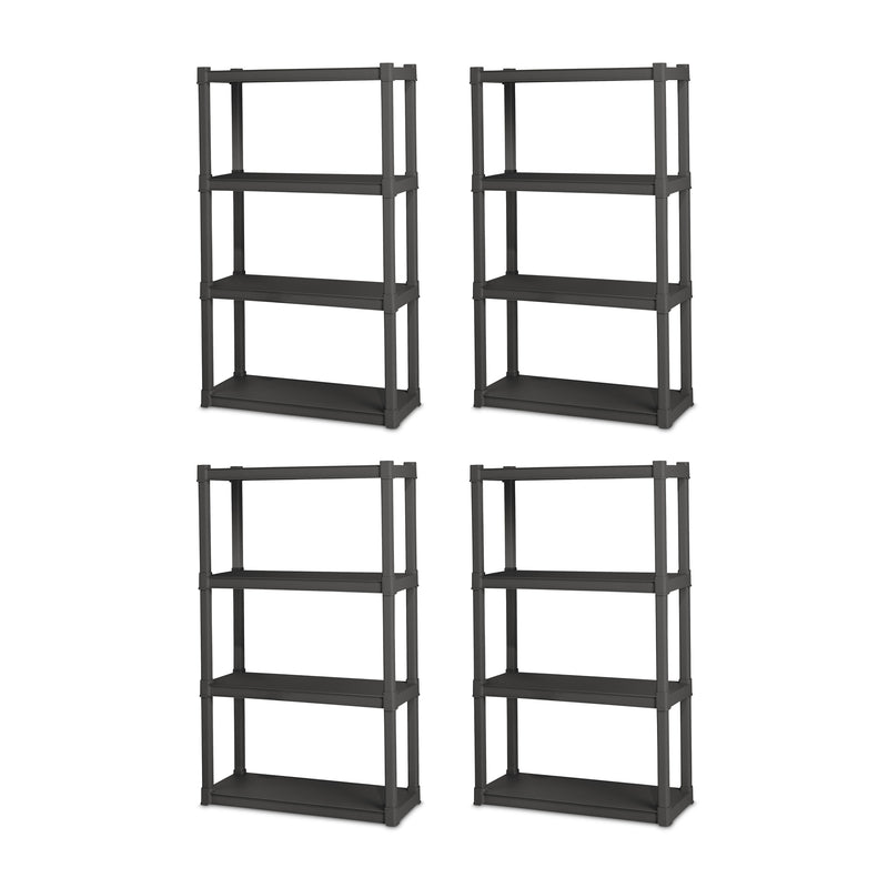 Sterilite Plastic Indoor Outdoor 4 Shelf Durable Shelving Unit, Gray, 4 Pack