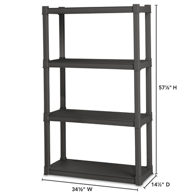 Sterilite Plastic Indoor Outdoor 4 Shelf Durable Shelving Unit, Gray, 4 Pack