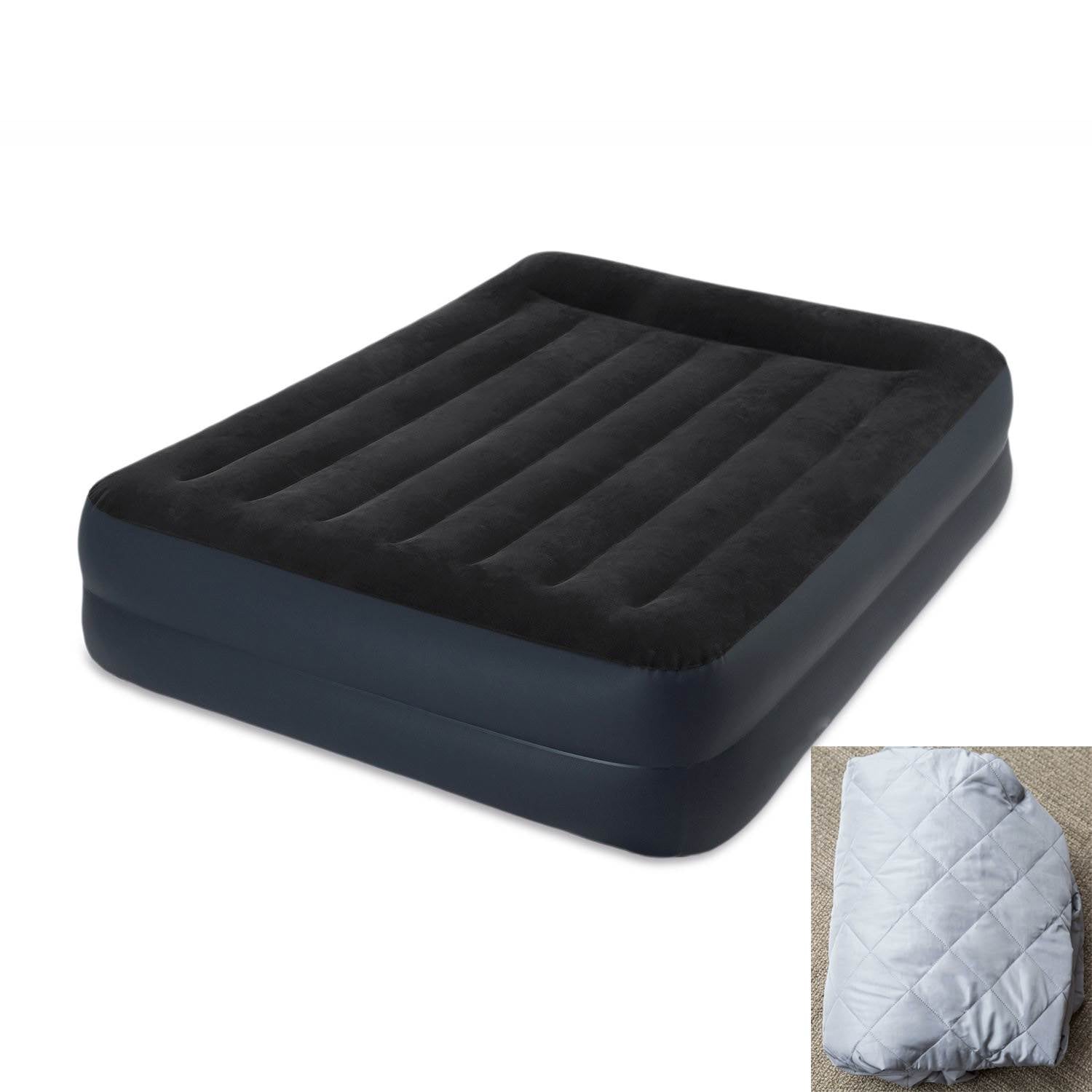 Intex Dura-Beam Pillow Rest Airbed with Built-In Pump, Queen + Airbed Cover