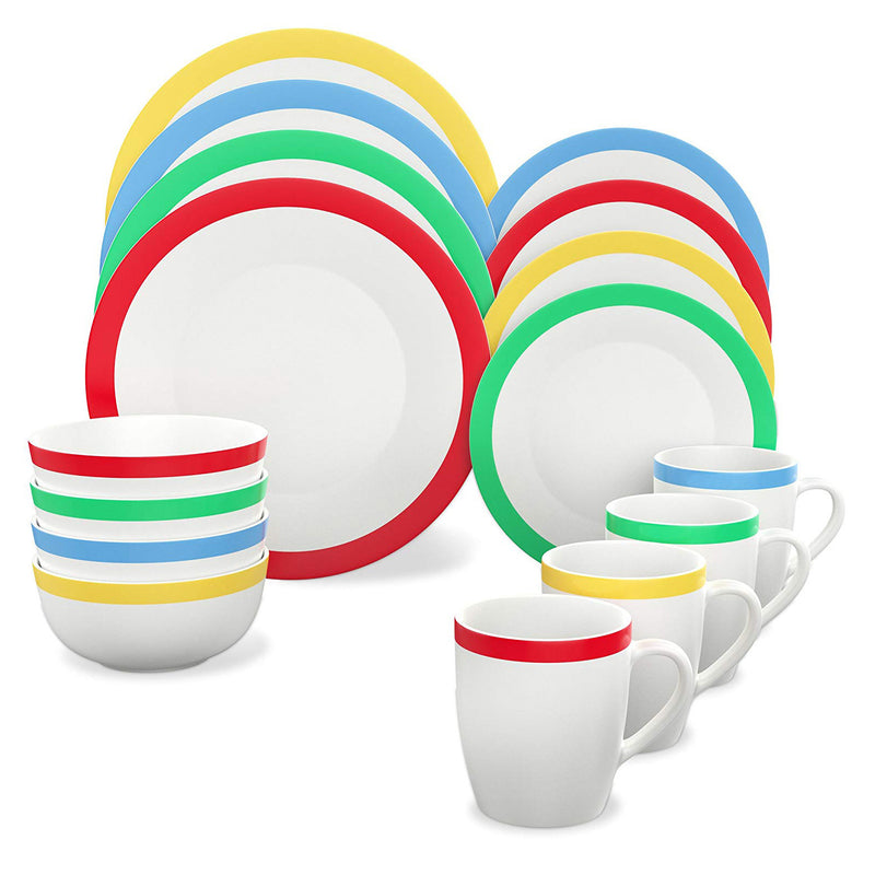 Vremi 16 Piece Porcelain Dinnerware Set for 4 w/ Plates, Mugs & Bowls (Used)