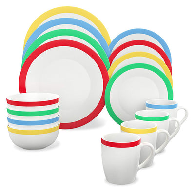 Vremi 16 Piece Porcelain Dinnerware Set for 4 w/ Plates, Mugs & Bowls (Open Box)