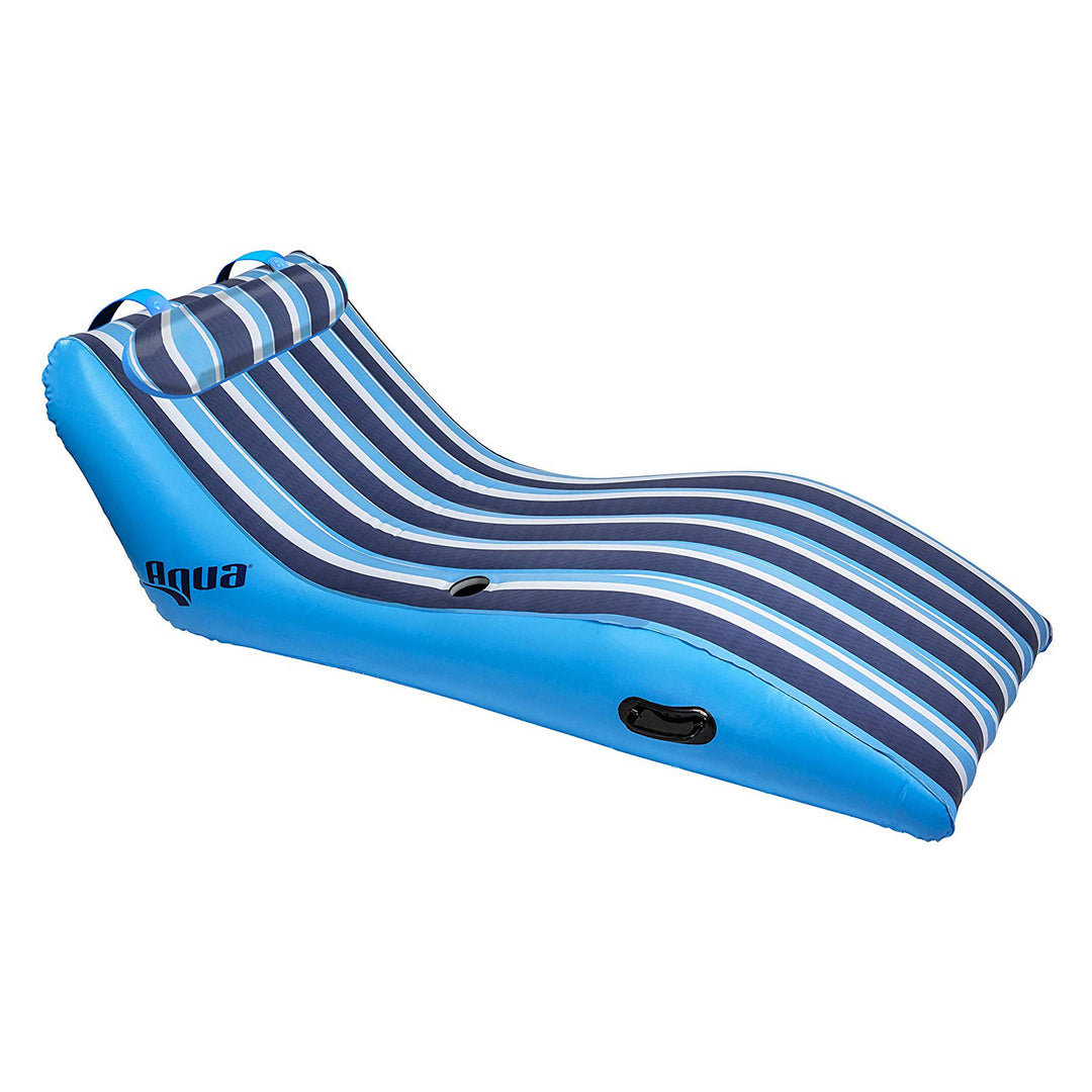 Aqua Lounge 1 Person Swimming Pool Float & 2 Person Pool Float Lounger Set, Blue - VMInnovations