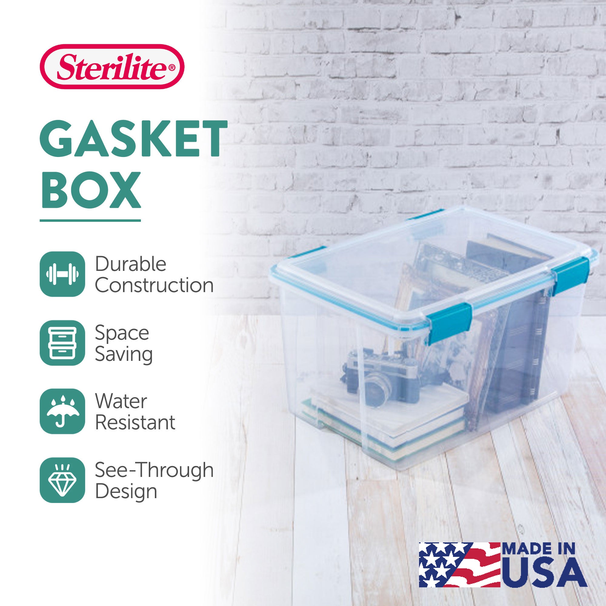 Sterilite 54-Qt Clear Plastic Stackable Storage Bin w/ Gasket Latch Lid, 8 Pack - VMInnovations