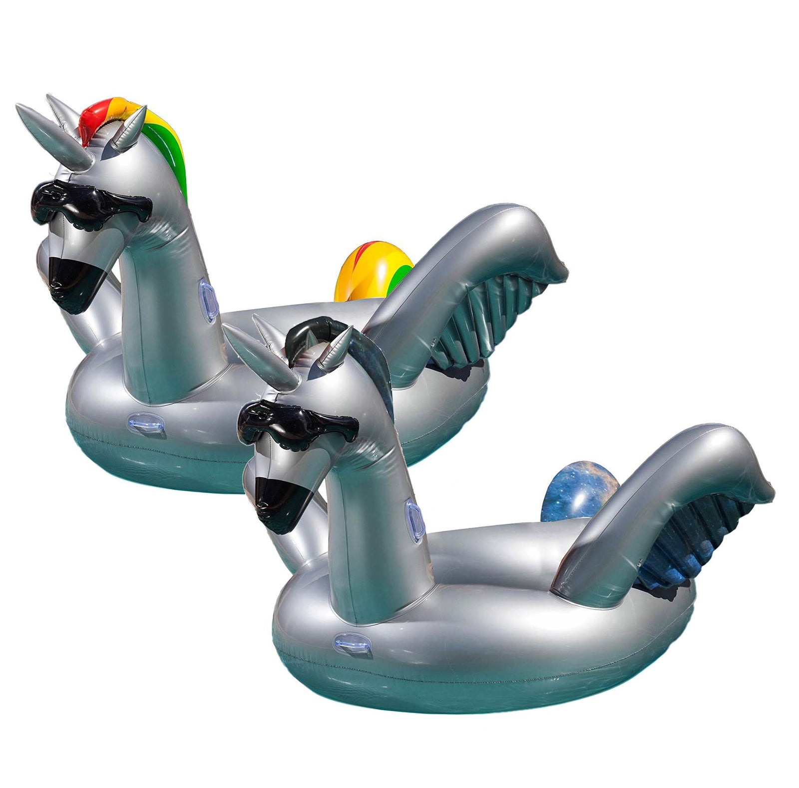 Two GAME Giant Inflatable Ride-On Alicorn Unicorn Pool Floats w/ Cup Holders - VMInnovations