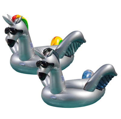 Two GAME Giant Inflatable Ride-On Alicorn Unicorn Pool Floats w/ Cup Holders - VMInnovations