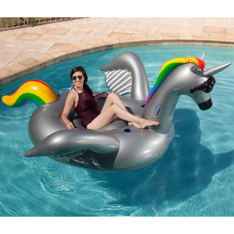 Two GAME Giant Inflatable Ride-On Alicorn Unicorn Pool Floats w/ Cup Holders