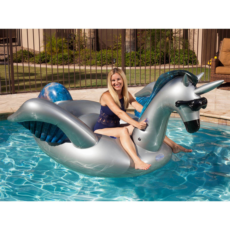 Two GAME Giant Inflatable Ride-On Alicorn Unicorn Pool Floats w/ Cup Holders