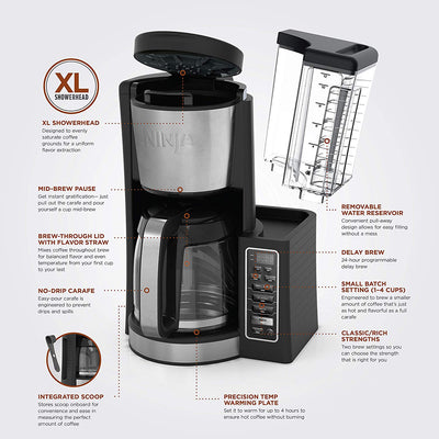 Ninja 12 Cup Programmable Coffee Maker, Black (Certified Refurbished) (Open Box)